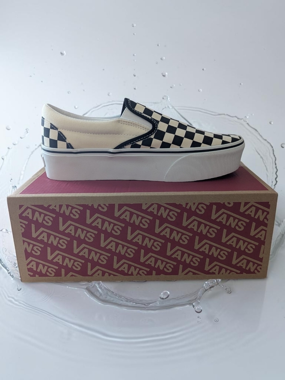 Vans Women's Classic Slip-On Platform Checkerboard Platform Sneaker Black/White
